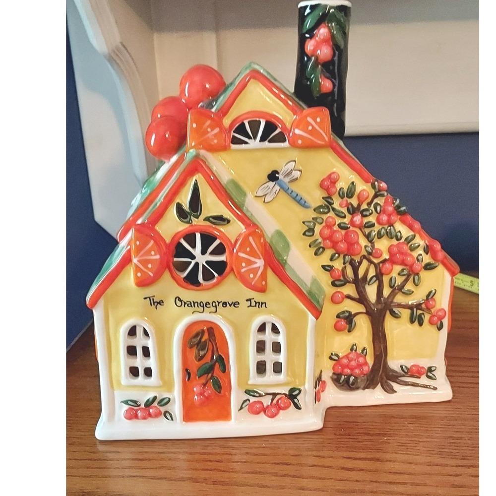 Blue Sky Clayworks Orangegrove Inn Candle Holder Heather Goldminc Yellow House